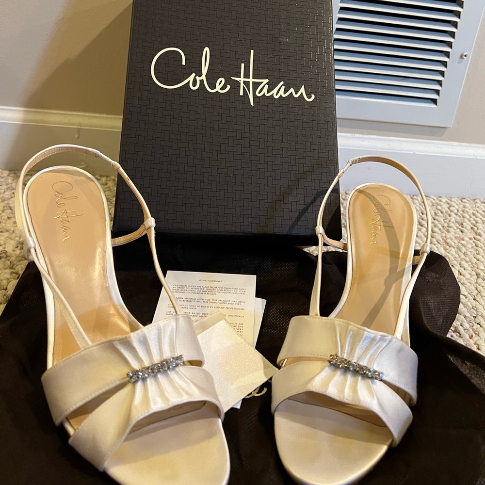 Cole Haan Ceci Air Ruched Sandal - White Satin - 9.5B